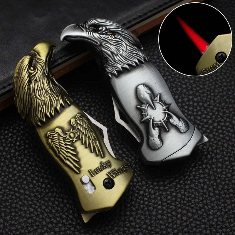 Eagle Head Green Flame Lighter with Knife – Windproof