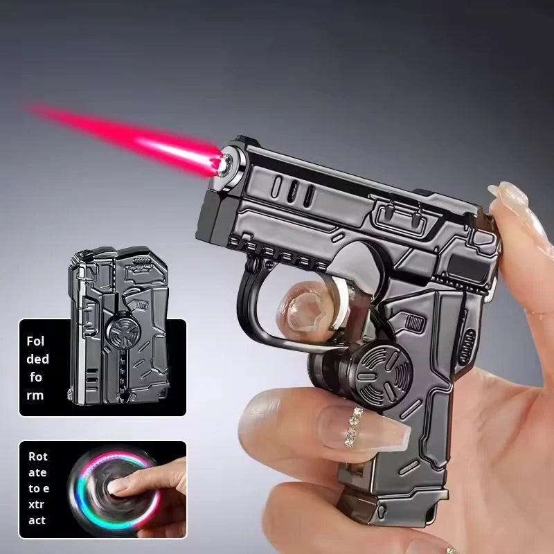 Folding Gun Spinner Lighter – Windproof Red Flame