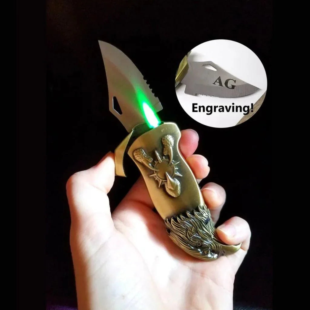Eagle Head Green Flame Lighter with Knife – Windproof
