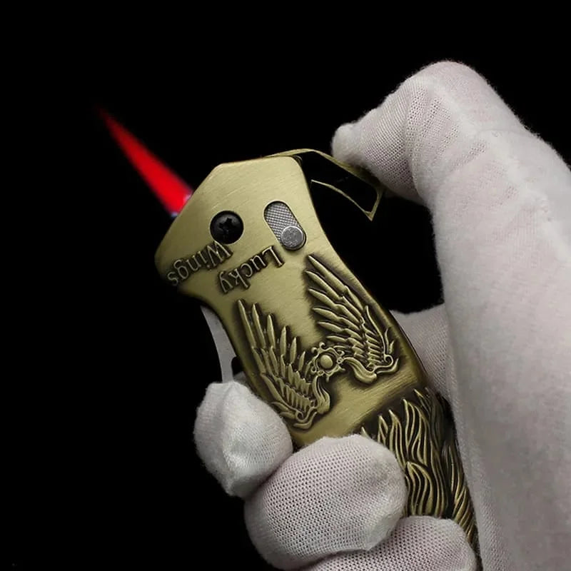 Eagle Head Green Flame Lighter with Knife – Windproof