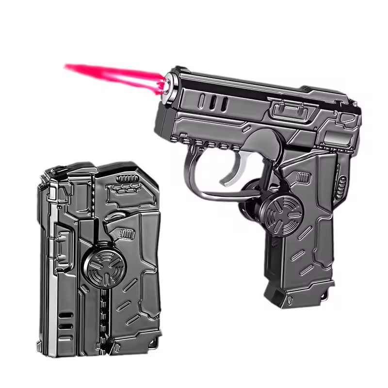 Folding Gun Spinner Lighter – Windproof Red Flame