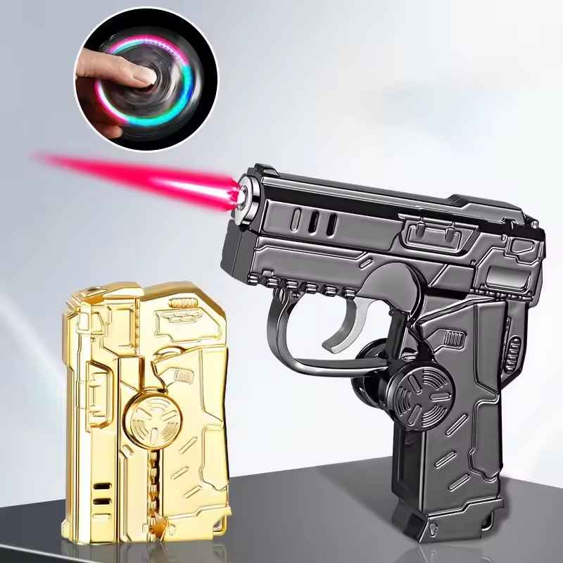 Folding Gun Spinner Lighter – Windproof Red Flame