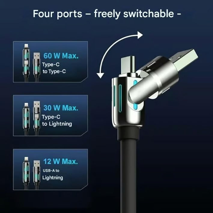⏰4-in-1 USB charging cable, fast charging, MAX. 60 W