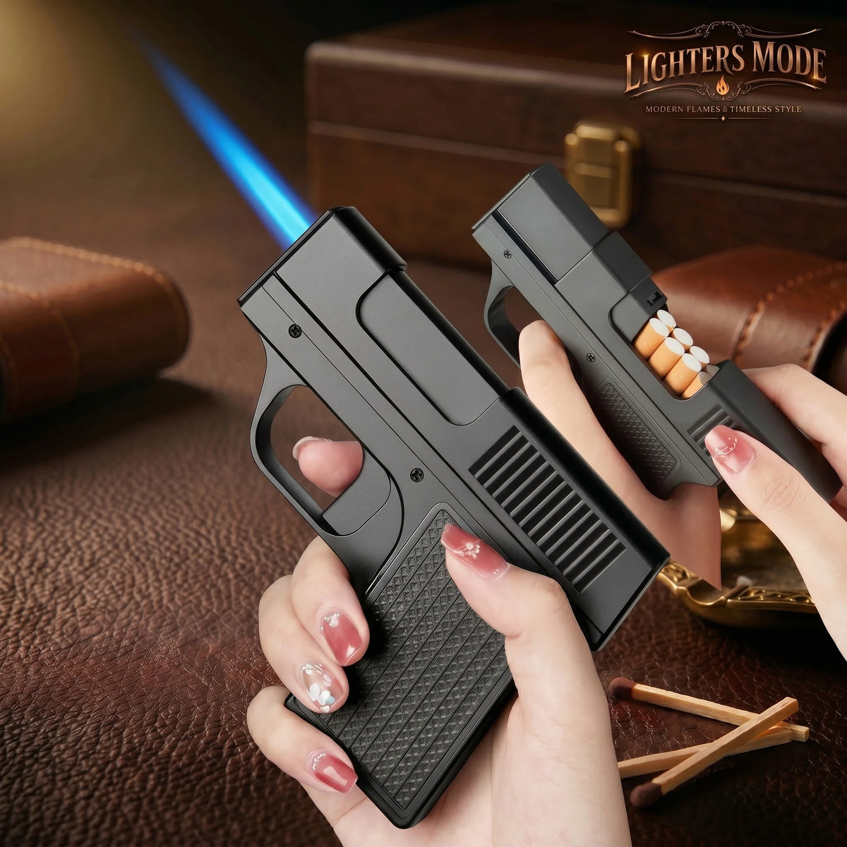 𝐏𝐫𝐞𝐦𝐢𝐮𝐦 2-𝐢𝐧-1 𝐆𝐮𝐧 𝐋𝐢𝐠𝐡𝐭𝐞𝐫 & 𝐂𝐢𝐠𝐚𝐫𝐞𝐭𝐭𝐞 𝐂𝐚𝐬𝐞 - 𝐍𝐨𝐯𝐞𝐥𝐭𝐲 𝐏𝐢𝐬𝐭𝐨𝐥 𝐋𝐢𝐠𝐡𝐭𝐞𝐫 𝐁𝐨𝐱 Regular price Rs.3,300.00 PKR Sale price Rs.3,200.00 PKR Save 30% Shipping calculated at checkout. Color: Black  Black Only 6 items left in stock! Quantity Quantity