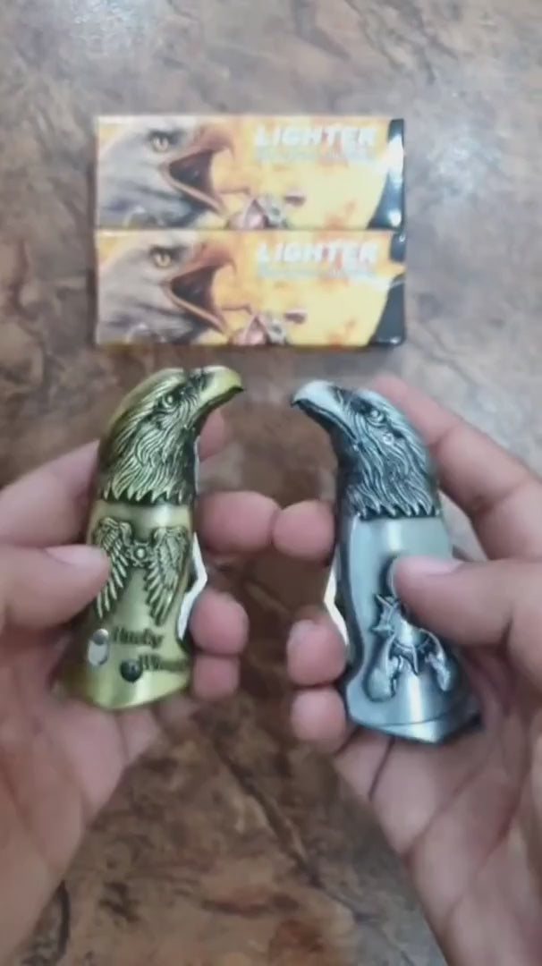 Eagle Head Green Flame Lighter with Knife – Windproof